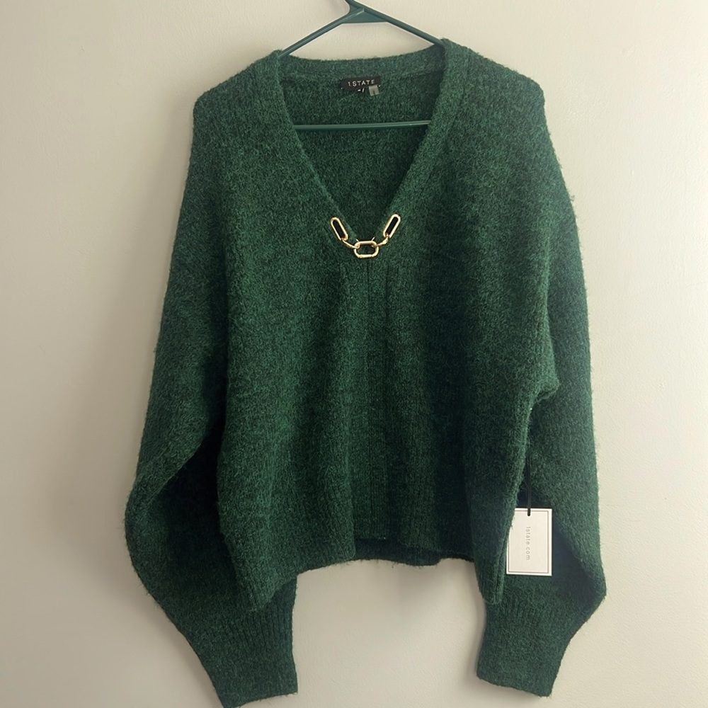 Green 1 State Sweater with Gold Detail, Size XL